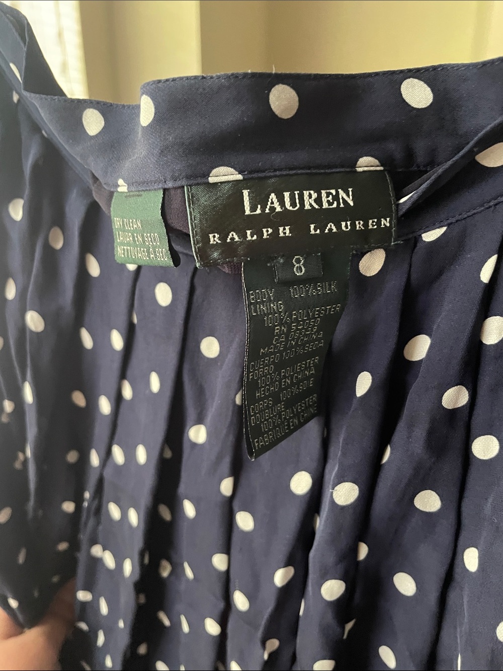 Vintage Ralph Lauren Navy Polka Dot Silk Skirt - Picture 2 of 3